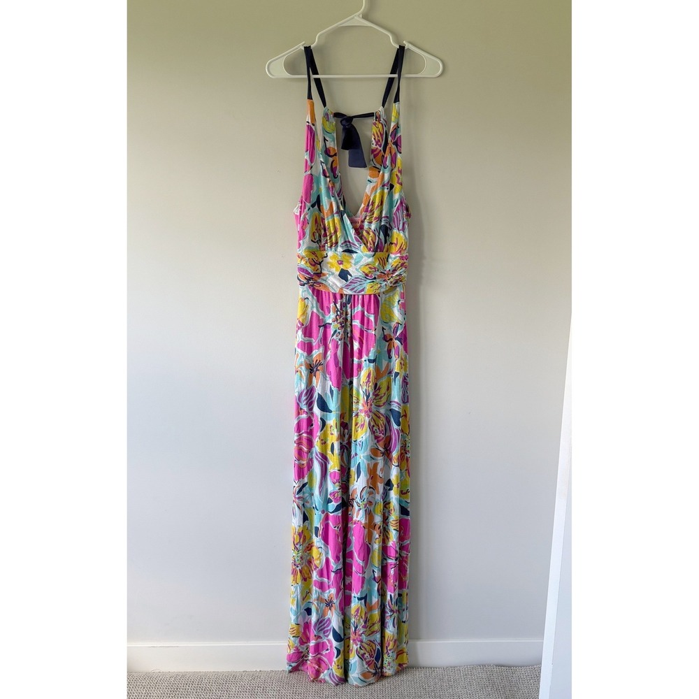 Lilly Pulitzer Amanda Besame Mucho Floral Maxi Dress Pink Yellow Blue V-Neck S